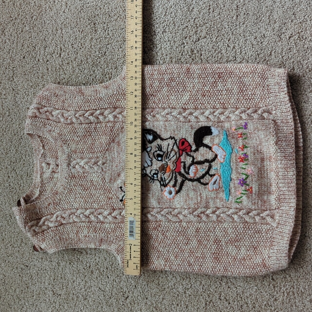 Kids Handknitted Hand embroidered Cat/Cow Sweater Vest - Tan - Picture 5 of 6